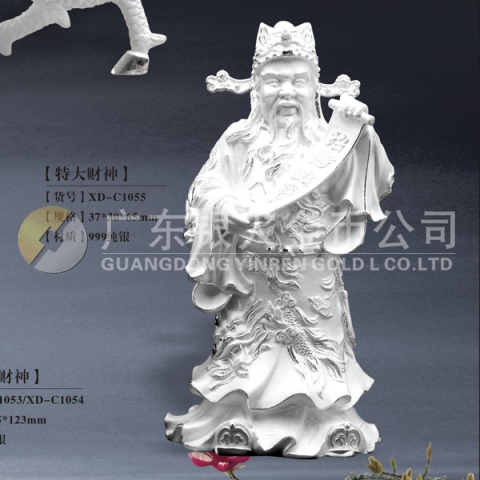 招財進(jìn)寶財神純銀擺件、純銀財神像擺件